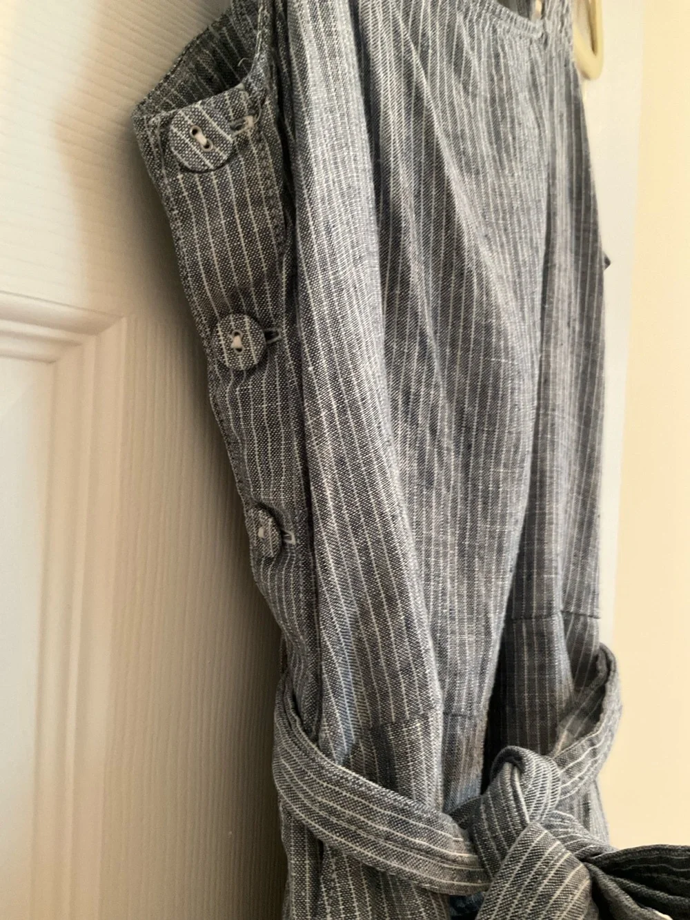 Everlane The Linen Side-Button Jumpsuit - Blue White Stripe - 00